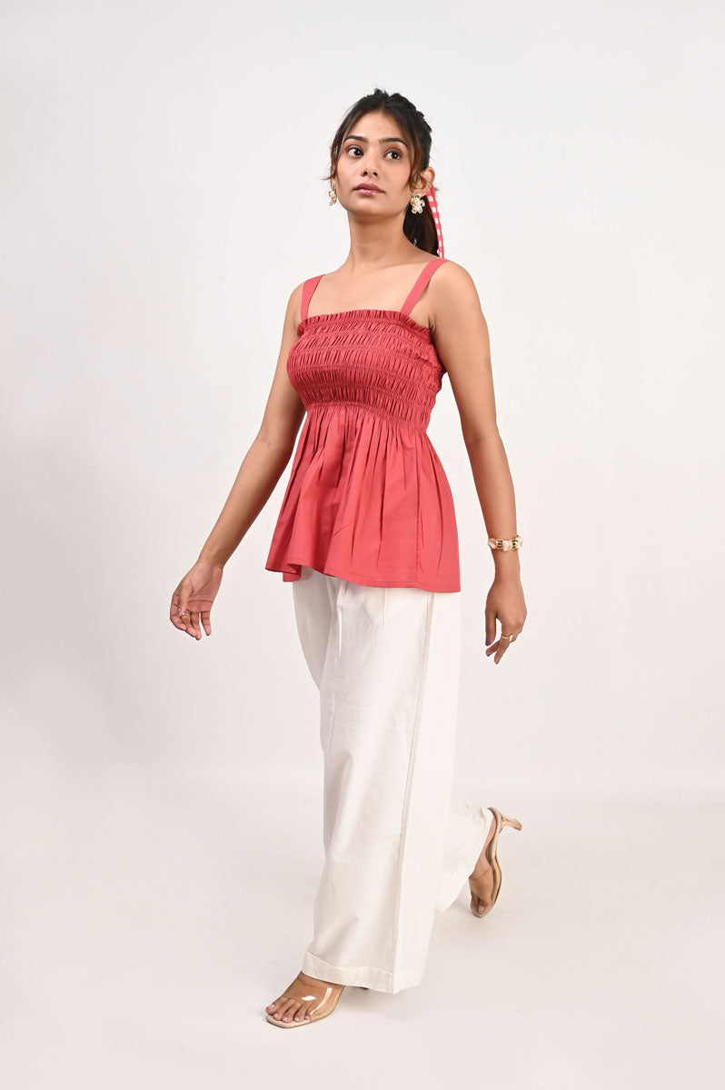 Scarlet Poplin Smocked Top