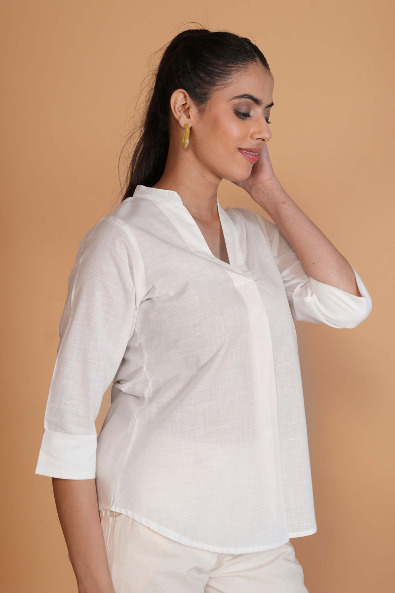 White Cambric Mandarin Top