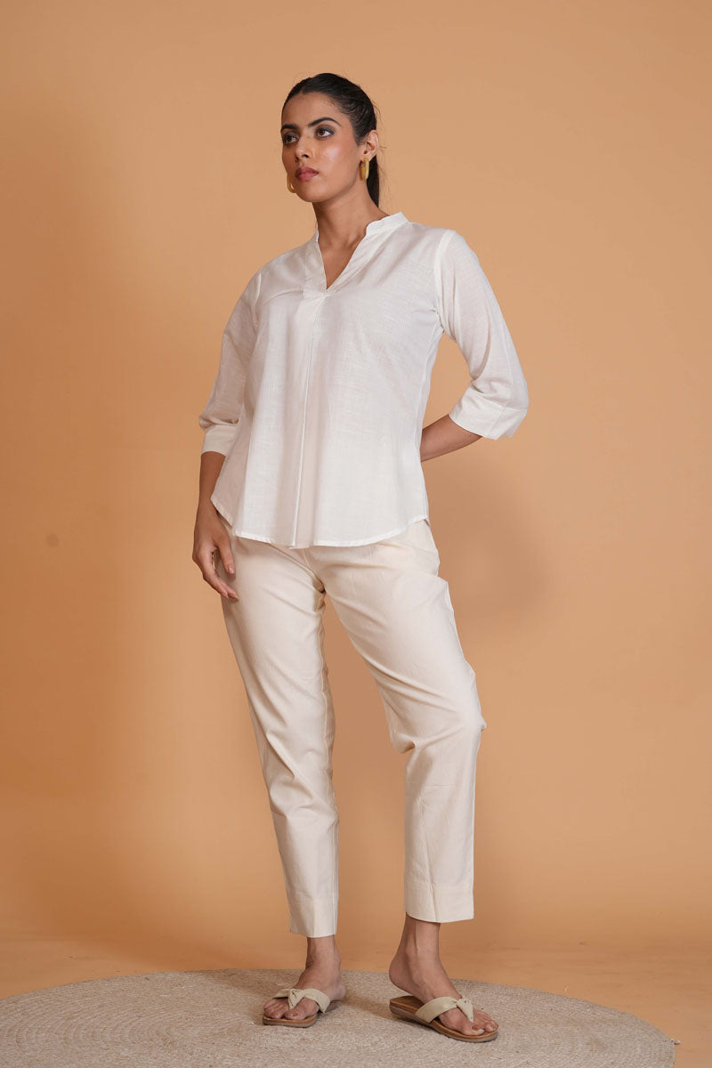 White Cambric Mandarin Top