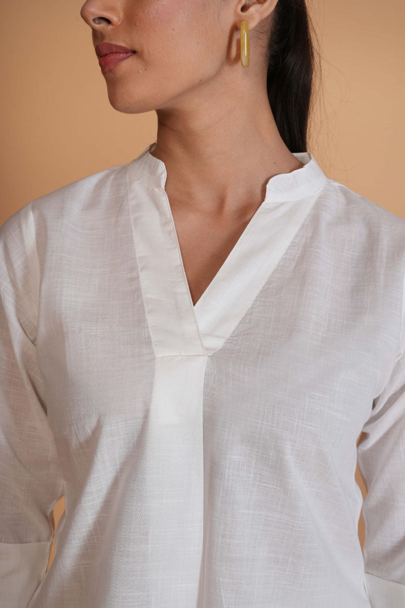 White Cambric Mandarin Top