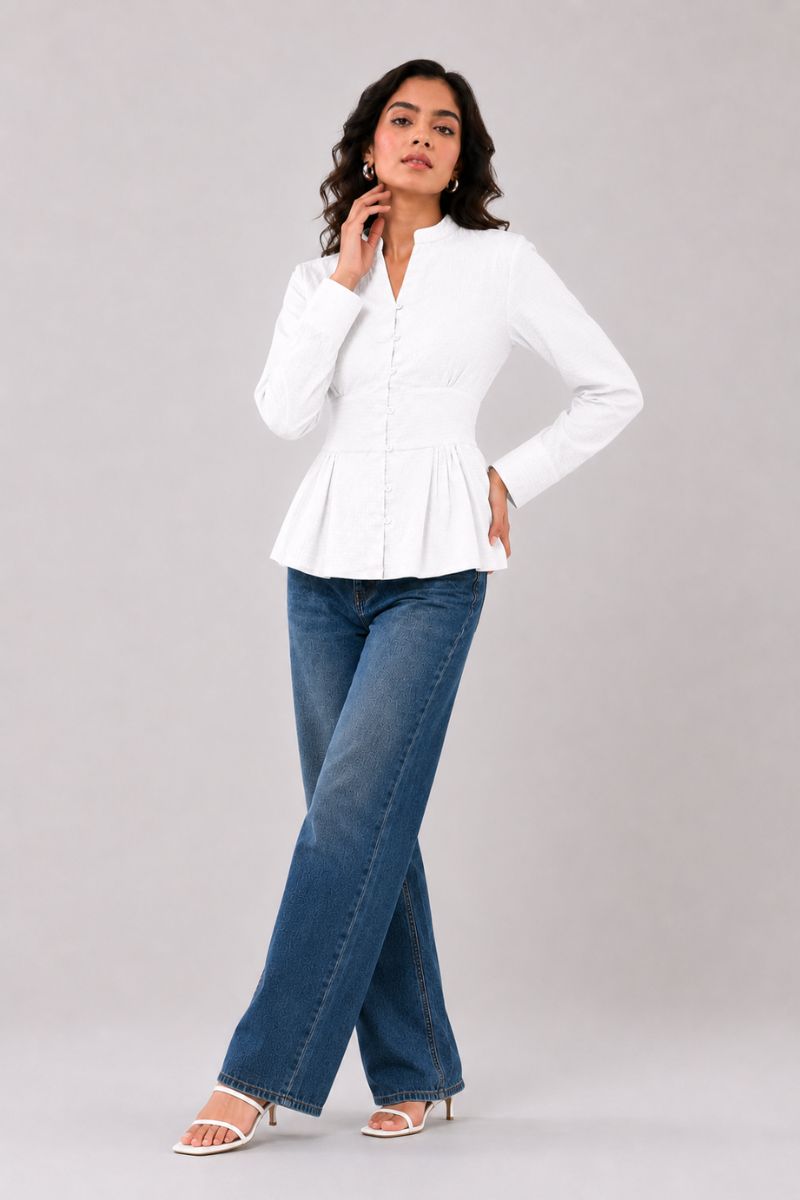 White Solid Fitted Shirt
